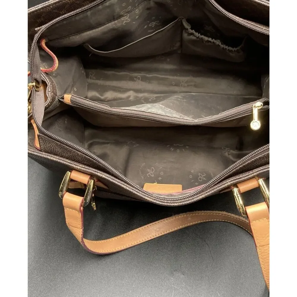 RIONI ITALY EUC BROWN EAST WEST SIGNATURE SHOULDER BAG